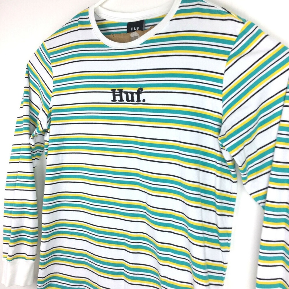 HUF Striped Long Sleeve Tee - White, Green, Blue, Yellow